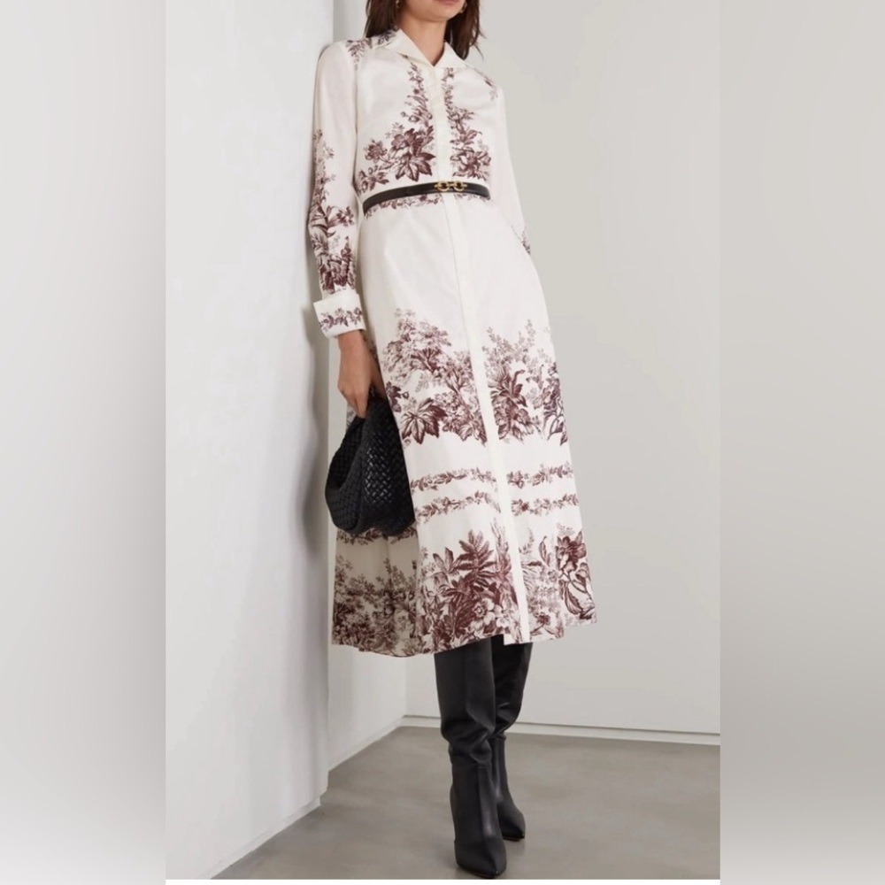 NWOT Erdem Emily floral-print toile burgundy cotton-poplin shirt dress US 8